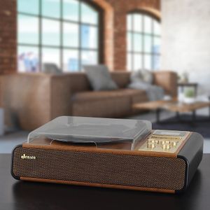 JENSEN 3-Speed Stereo Turntable with Cassette Player/Recorder and AM/FM Stereo Radio - Belt Drive - 33.33, 45, 78 rpm - Analog Magnetic - Brown, Gold