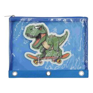 Office Depot® Brand 3-Ring Puffer Pencil Pouch, 7-7/8" x 10", Blue/Dino