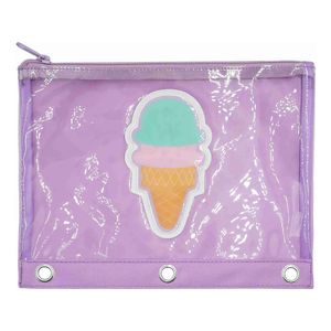 Office Depot® Brand 3-Ring Puffer Pencil Pouch, 7-7/8" x 10", Purple/Ice Cream