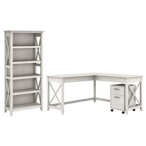 Bush Business Furniture Key West 60"W L-Shaped Corner Desk With 2-Drawer Mobile File Cabinet And 5-Shelf Bookcase