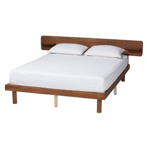 Baxton Studio Morana Finished Wood Queen Size Platform Bed With Built-in Shelf