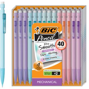 BIC® Xtra-Smooth Mechanical Pencils, Medium Point, 0.7 mm, #2 Lead, Assorted Pastel Barrel Colors, Pack Of 40 Pencils