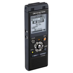 OM System WS883 Digital Voice Recorder, 4-7/16”H x 1-13/16”W x 7”D, Black