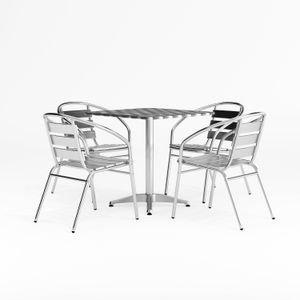 Flash Furniture Square Aluminum Indoor-Outdoor Table with 4 Slat-Back Chairs