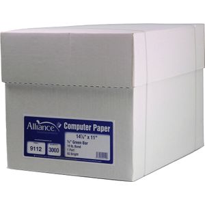 Alliance Computer Paper, 14-7/8" x 11", 18 Lb, White/Green Bar