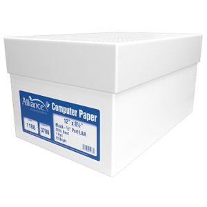 Alliance Continuous Feed Computer Paper, 12” x 8-1/2”, White, 20 lb