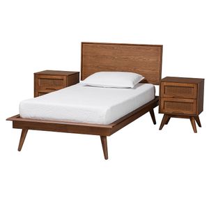 Baxton Studio Melora Mid-Century Modern Finished Wood/Rattan 3-Piece Bedroom Set