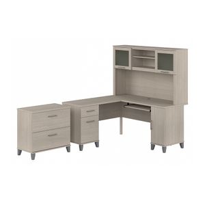 Bush Furniture Somerset 60"W L-Shaped Desk With Hutch And Lateral File Cabinet