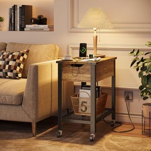 Bestier Narrow Rectangular Mobile End Table With Charging Station And Removable Laptop Desk