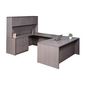 Boss Office Products 66"W Executive U-Shaped Desk With 2-Drawer Lateral File And 4-Door Hutch