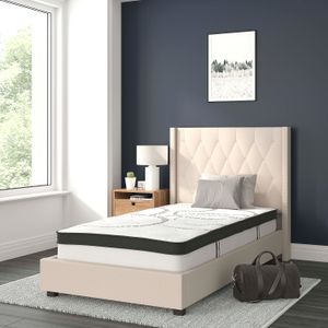 Flash Furniture Riverdale Tufted Upholstered Platform Bed With 10" CertiPUR-US Certified Foam And Pocket Spring Mattress