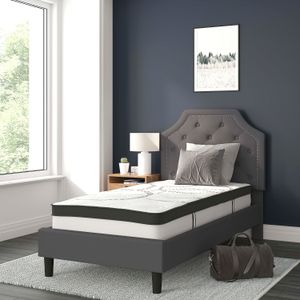 Flash Furniture Brighton Tufted Upholstered Platform Bed With 10” CertiPUR-US Certified Foam And Pocket Spring Mattress