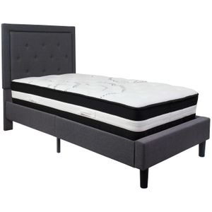 Flash Furniture Roxbury Panel Tufted Upholstered Platform Bed and Pocket Spring Mattress
