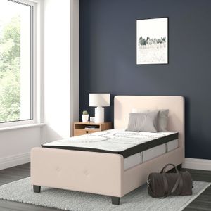 Flash Furniture Tribeca Tufted Upholstered Platform Bed with 10” CertiPUR-US Certified Foam and Pocket Spring Mattress