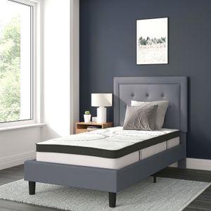 Flash Furniture Roxbury Tufted Upholstered Platform Bed with 10” CertiPUR-US Certified Foam and Pocket Spring Mattress