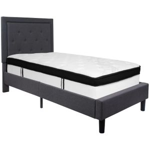 Flash Furniture Roxbury Panel Tufted Upholstered Platform Bed and Memory Foam Pocket Spring Mattress