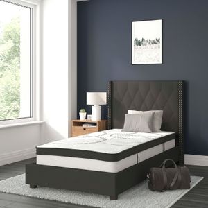 Flash Furniture Riverdale Tufted Upholstered Platform Bed With 10" CertiPUR-US Certified Foam And Pocket Spring Mattress