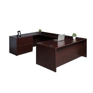 Boss Office Products 71"W Executive U-Shaped Desk With 2-Drawer Lateral File And Credenza