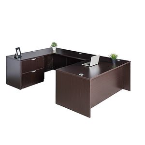 Boss Office Products 66"W Executive U-Shaped Desk With 2-Drawer Lateral File And Credenza