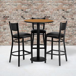 Flash Furniture Round Laminate Table Set With 3 Grid-Back Metal/Vinyl Barstools