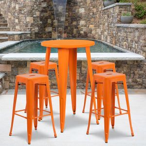 Flash Furniture Commercial-Grade Round Metal Indoor/Outdoor Bar Table Set With 4 Square Backless Stools