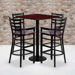 Flash Furniture Square Laminate Table Set With 4 Ladder-Back Metal Barstools