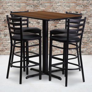 Flash Furniture Rectangle Table And 4 Ladder-Back Bar Stools