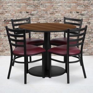 Flash Furniture Round Laminate Table Set With Round Base And 4 Ladder-Back Metal Chairs