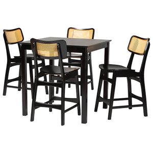 Baxton Studio Tafari Mid-Century Modern Finished Wood/Rattan Pub Set