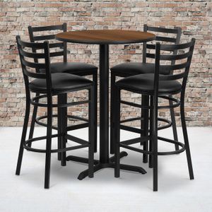 Flash Furniture Round Laminate Table Set With X-Base And 4 Ladder-Back Metal Bar Stools