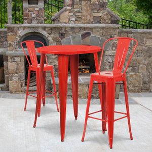 Flash Furniture Commercial-Grade Round Metal Indoor/Outdoor Bar Table Set With 2 Café Stools