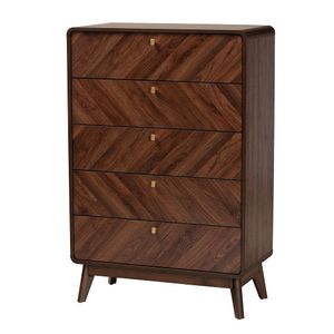 Baxton Studio Markell Mid-Century Modern Transitional Finished Wood 5-Drawer Storage Chest