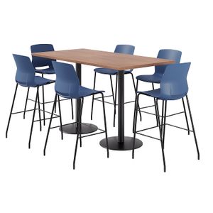 KFI Studios Proof Bistro Rectangle Pedestal Table With 6 Imme Barstools