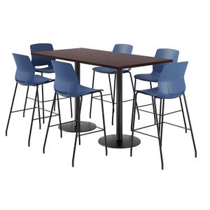 KFI Studios Proof Bistro Rectangle Pedestal Table With 6 Imme Barstools
