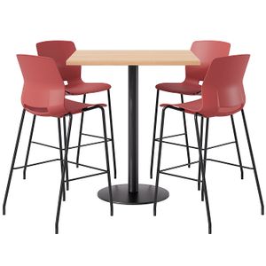 KFI Studios Proof Bistro Square Pedestal Table With Imme Bar Stools