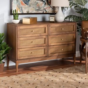 Baxton Studio Ramiel Finished Wood And Rattan 6-Drawer Dresser