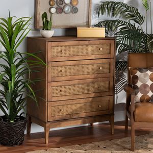 Baxton Studio Ramiel Finished Wood And Rattan 4-Drawer Chest