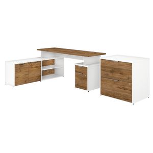 Bush Business Furniture 72"W Jamestown L-Shaped Corner Desk With Drawers And Lateral File Cabinet