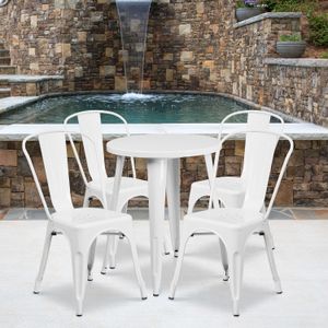 Flash Furniture Commercial-Grade Round Metal Indoor/Outdoor Table Set With 4 Café Chairs
