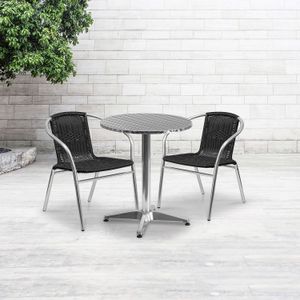 Flash Furniture Round Aluminum Table With 2 Rattan Chairs