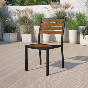 Flash Furniture Lark Outdoor Faux Teak Poly Slat Armless Side Chair