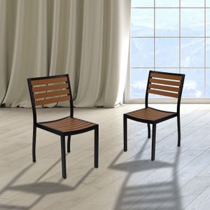 Flash Furniture Lark Outdoor Faux Teak Poly Slat Armless Side Chairs
