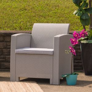 Flash Furniture Faux Rattan Chair With All-Weather Cushion
