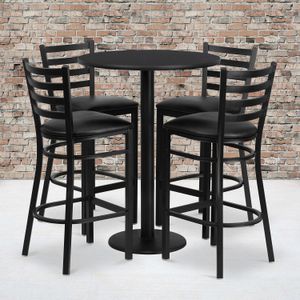Flash Furniture Round Table And 4 Ladder-Back Barstools