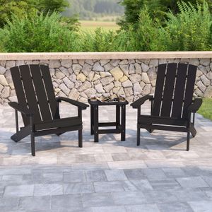 Flash Furniture Charlestown All-Weather Poly Resin Wood Adirondack Chairs With Side Table
