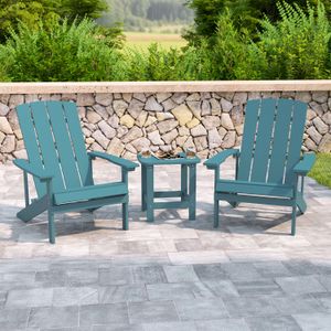 Flash Furniture Charlestown All-Weather Poly Resin Wood Adirondack Chairs With Side Table