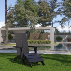 Flash Furniture Sawyer Modern All-Weather Poly Resin Wood Adirondack Chair With Footrest