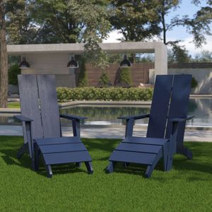 Flash Furniture Sawyer Modern All-Weather Poly Resin Wood Adirondack Chairs With Footrests