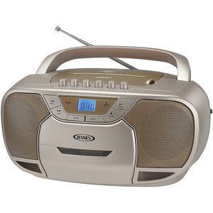 JENSEN CD-590-C Radio/CD Player/Cassette Recorder Boombox - 1 x Disc Integrated Stereo Speaker - Gold, Champagne Gold LCD - CD-DA, MP3 - Auxiliary Inp