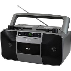 JENSEN Portable Stereo CD Player Dual Cassette Deck Recorder with AM/FM Radio - 1 x Disc Integrated Stereo Speaker - Gray LED - CD-DA, MP3 - Auxiliary